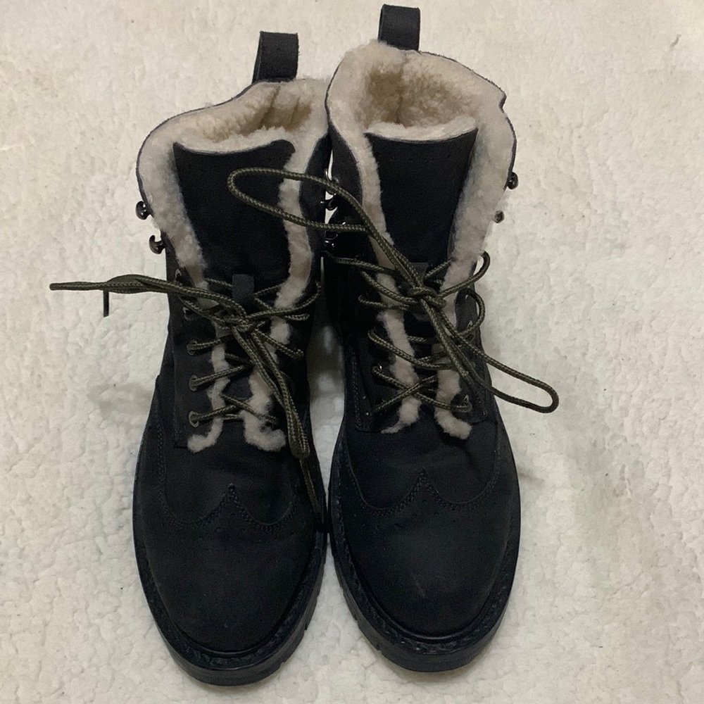 Rag & Bone Cozen Suede Shearling Fur-Lined Boot, Asphalt